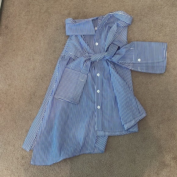 NWOT Lulu's Suit and Tied Blue and White Striped Strapless Shirt Dress small - Picture 5 of 8